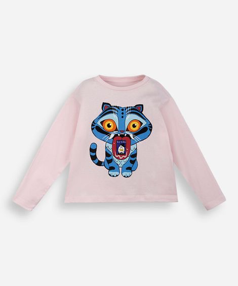 blusa infantil de algodão manga longa guerreiras do k pop rosa