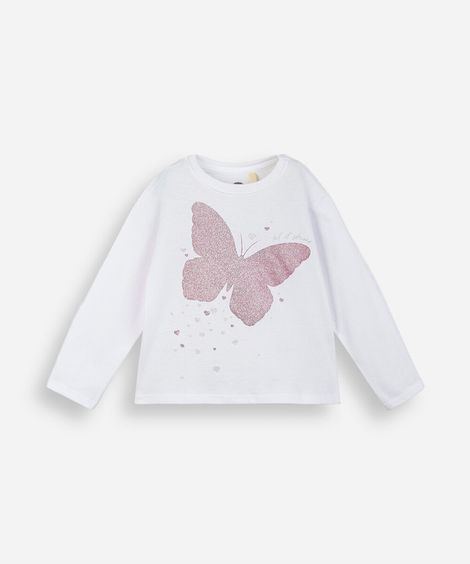blusa infantil de algodão manga longa borboleta off white