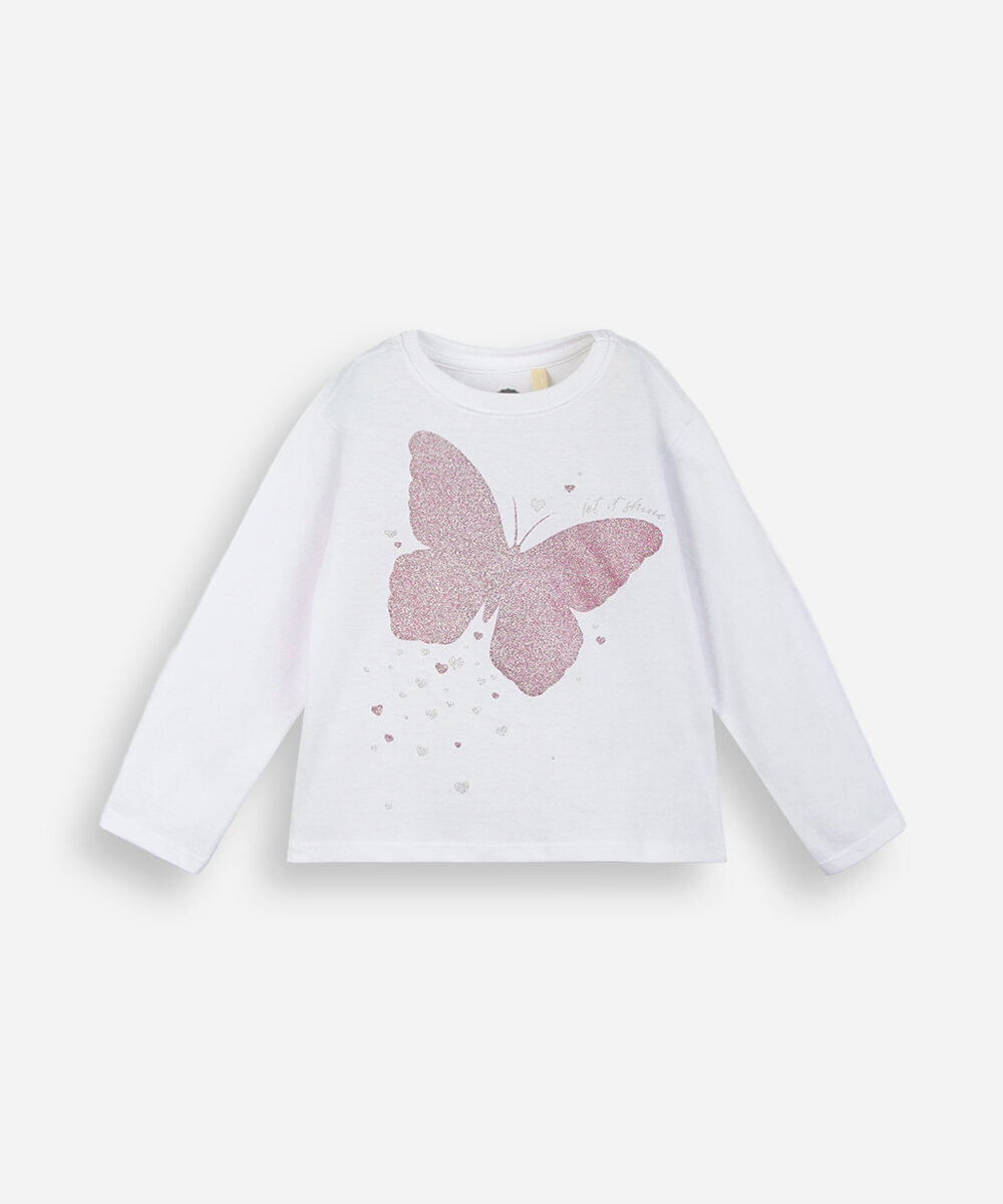 blusa infantil de algodão manga longa borboleta off white