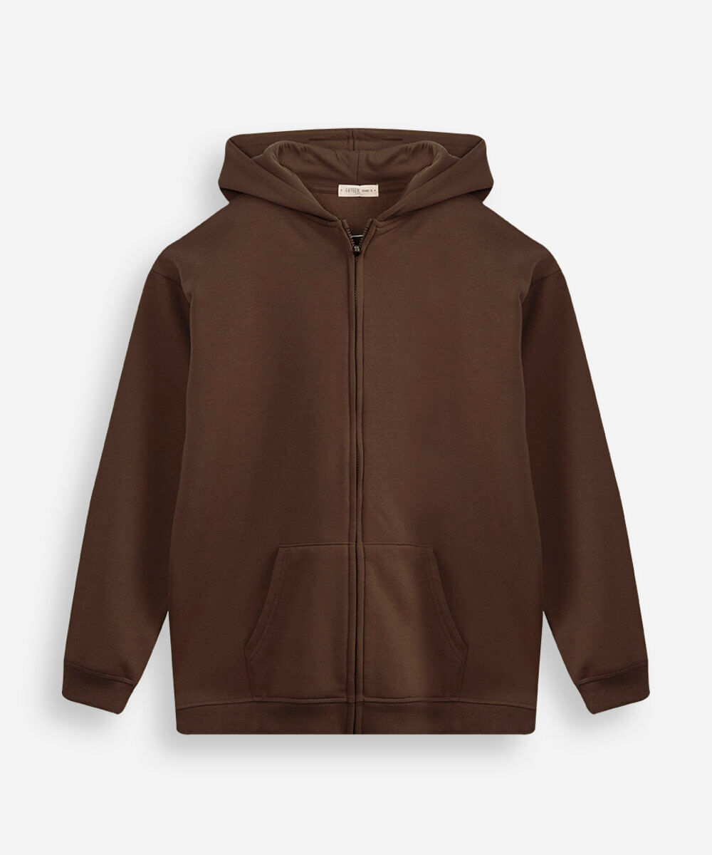 jaqueta oversized juvenil de moletom com capuz e bolso marrom