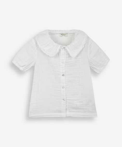 camisa infantil gola peter pan manga bufante texturizada off white