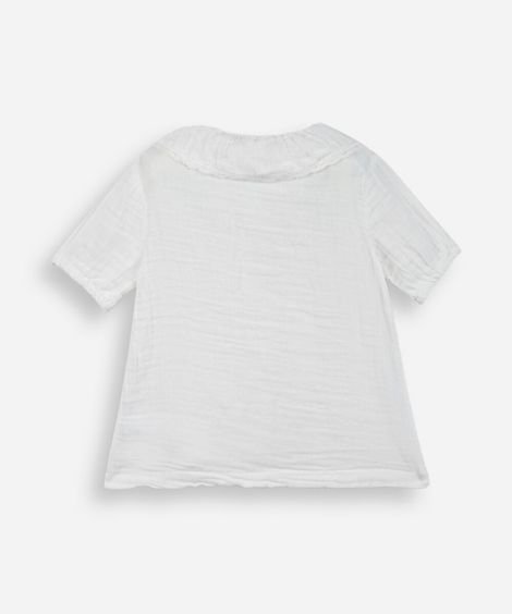 camisa infantil gola peter pan manga bufante texturizada off white