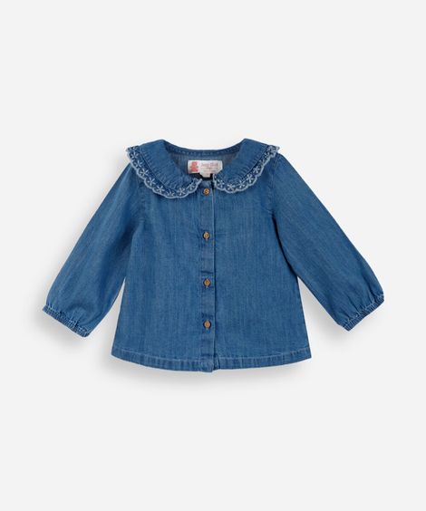 bata infantil gola peter pan manga bufante azul