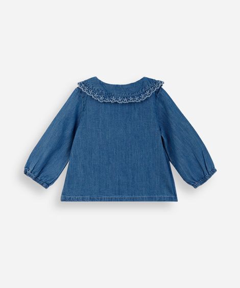 bata infantil gola peter pan manga bufante azul