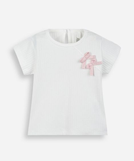 camiseta infantil de algodão com lacinho off white