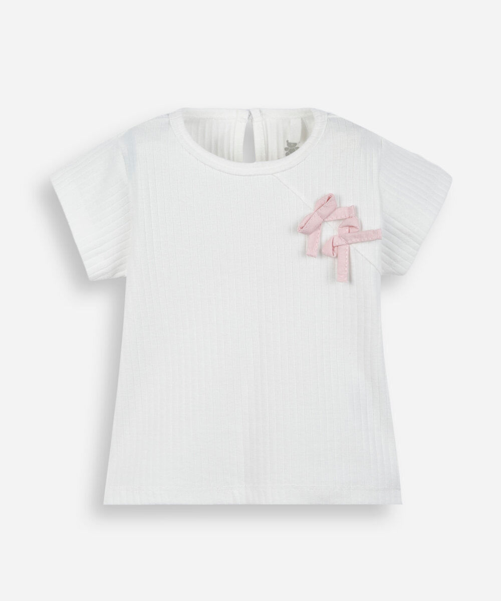 camiseta infantil de algodão com lacinho off white