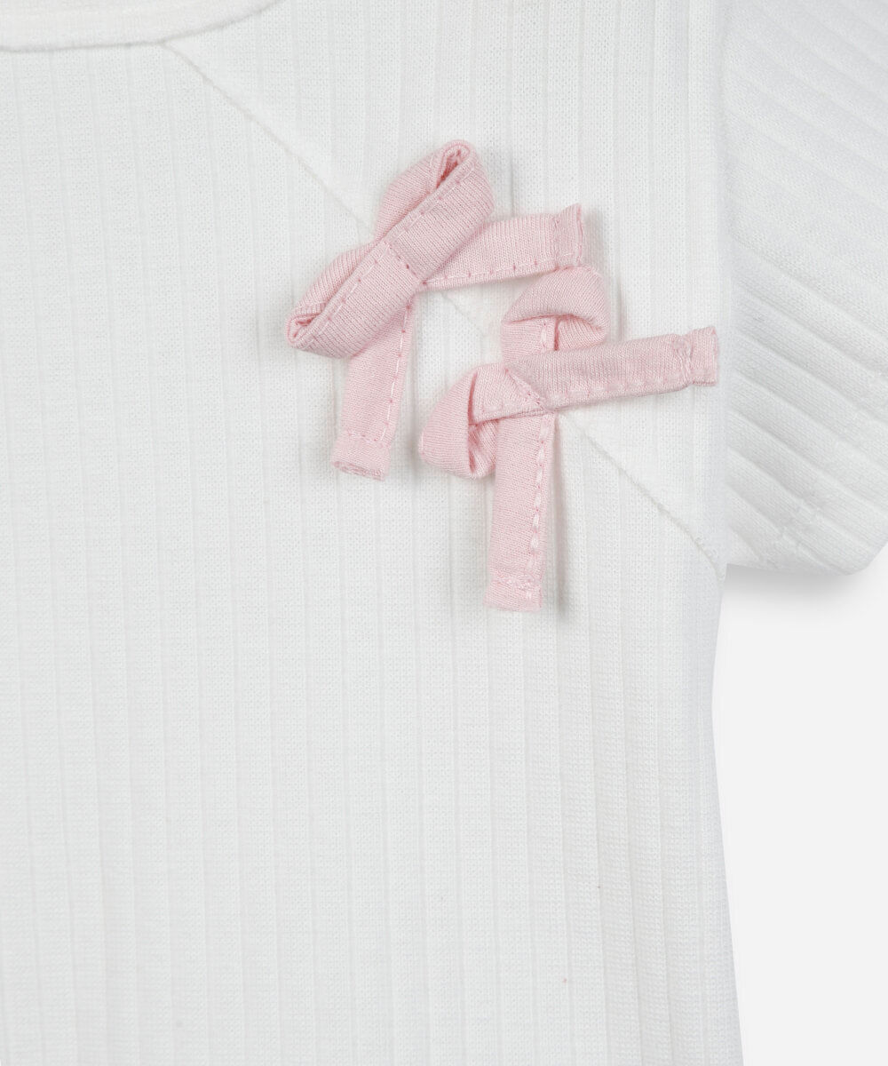 camiseta infantil de algodão com lacinho off white
