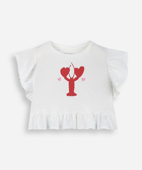 camiseta infantil de algodão com babados lagosta off white