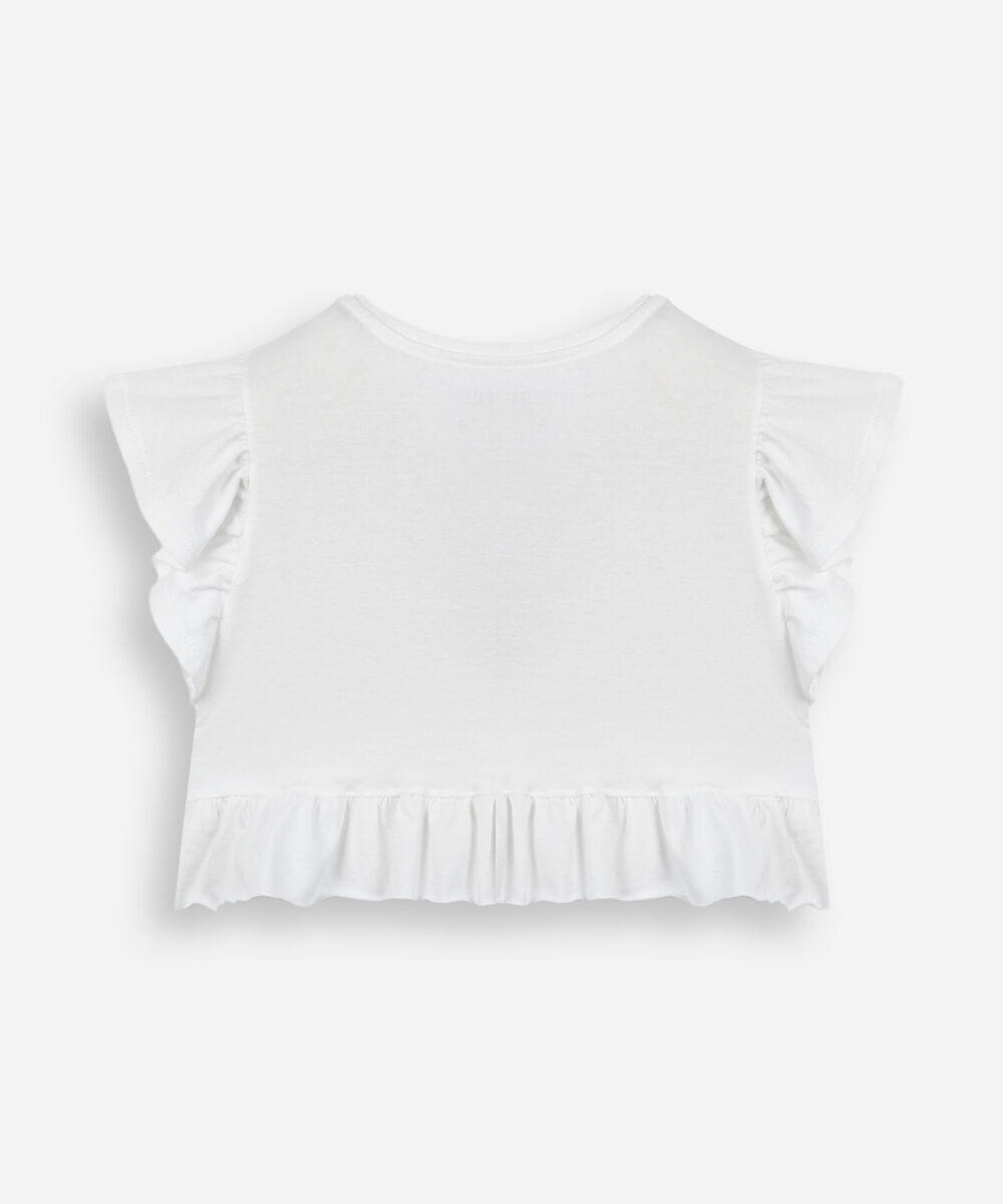 camiseta infantil de algodão com babados lagosta off white