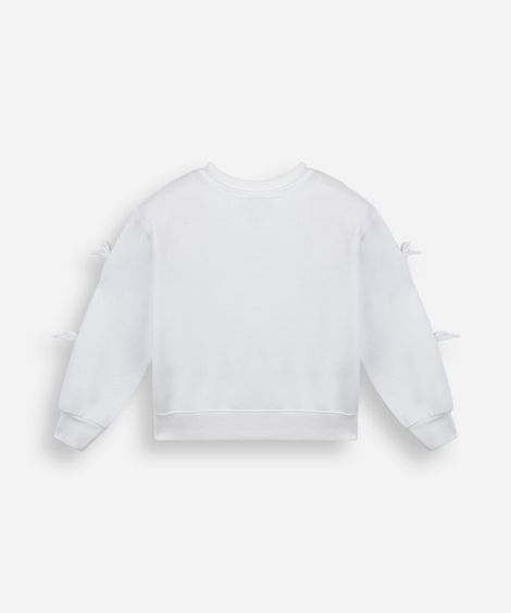 blusão infantil de moletom com bordado e laços hello kitty off white