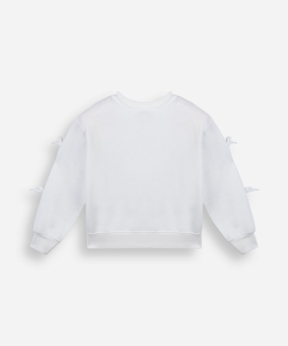 blusão infantil de moletom com bordado e laços hello kitty off white