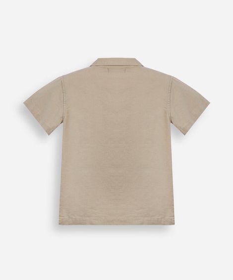 camisa infantil com linho manga curta bordada bege