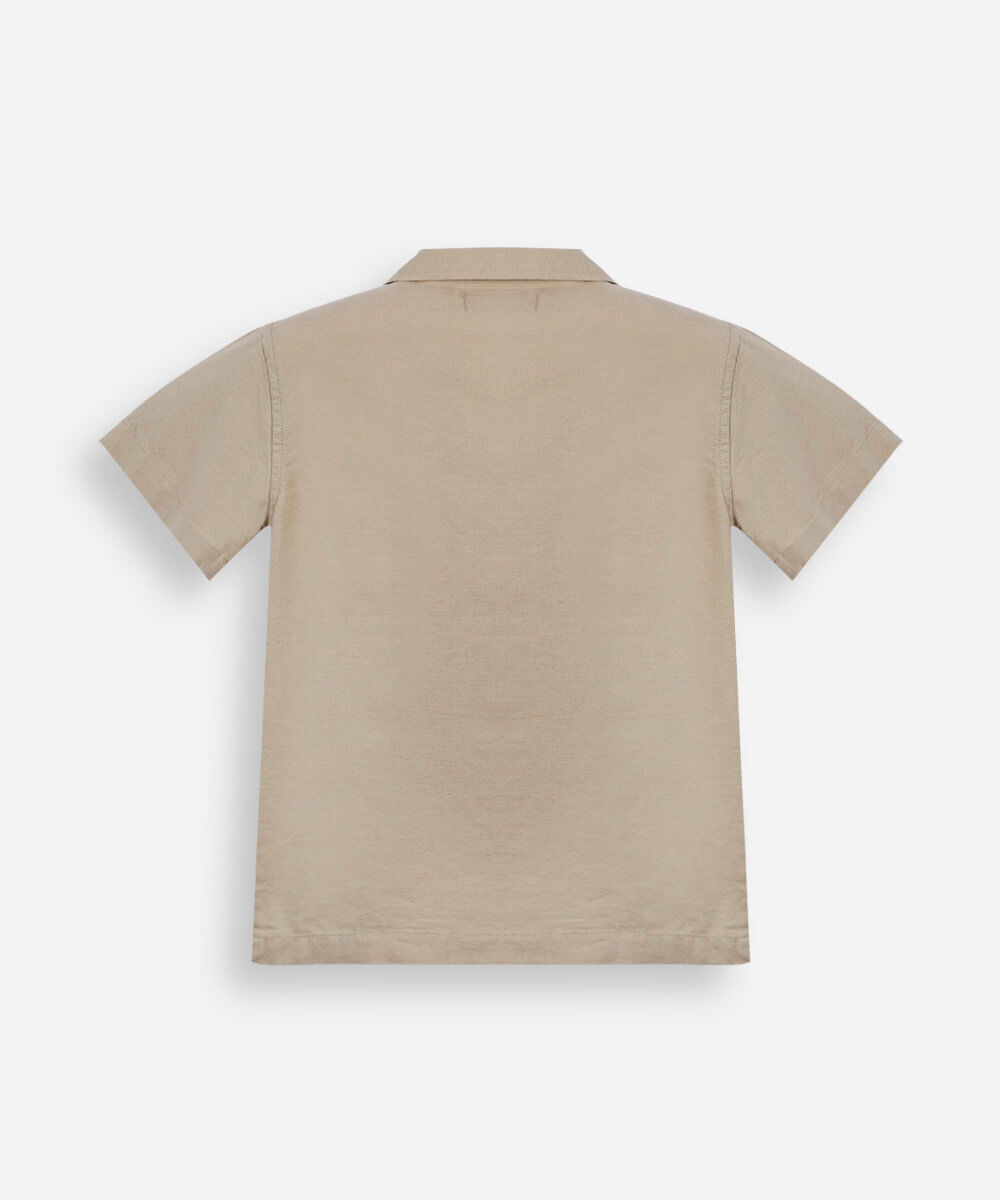 camisa infantil com linho manga curta bordada bege