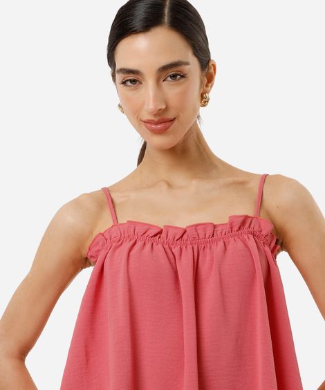 blusa alça fina feminina com viscose e babado rosa