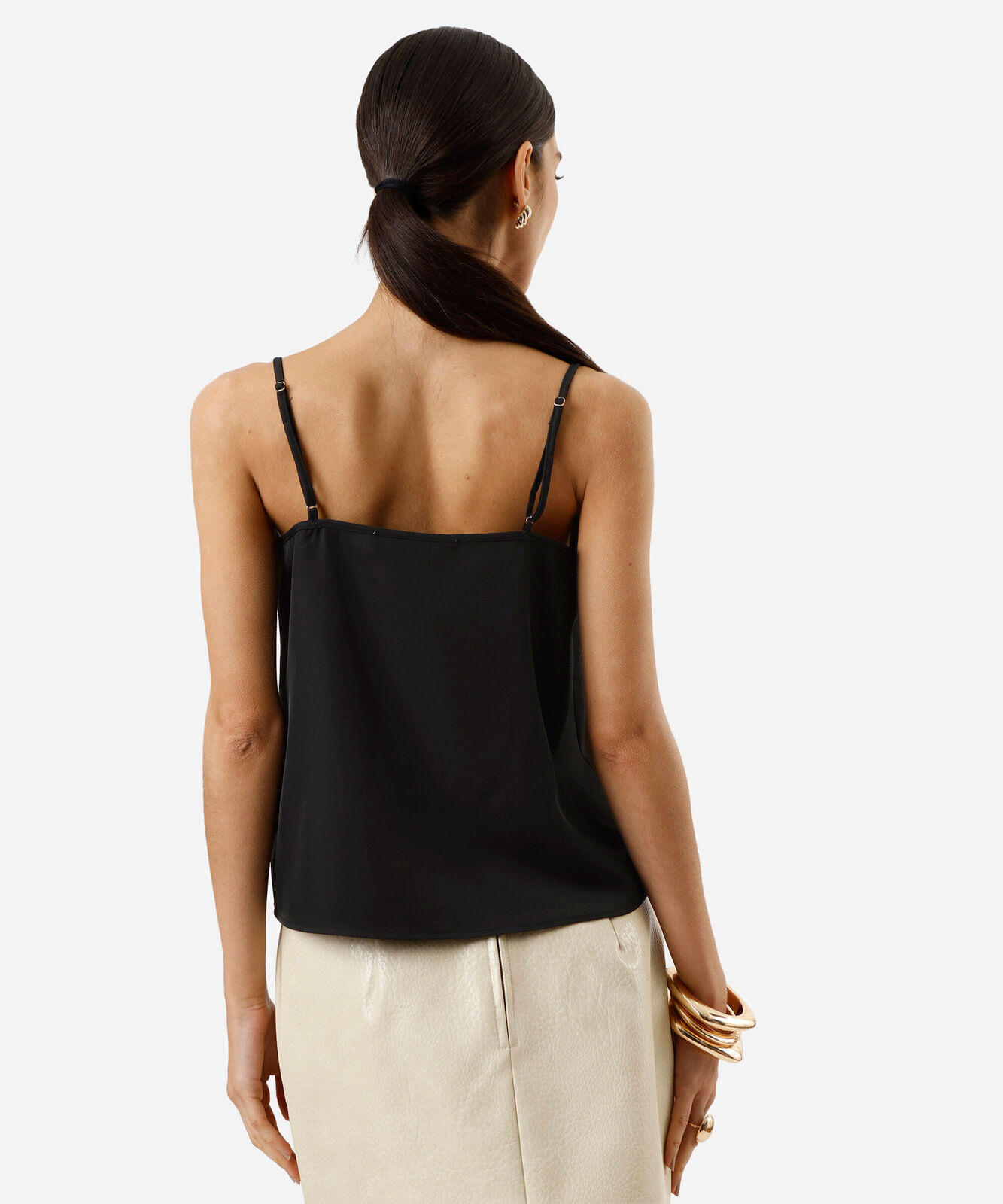 regata alça fina feminina com renda acetinada preto