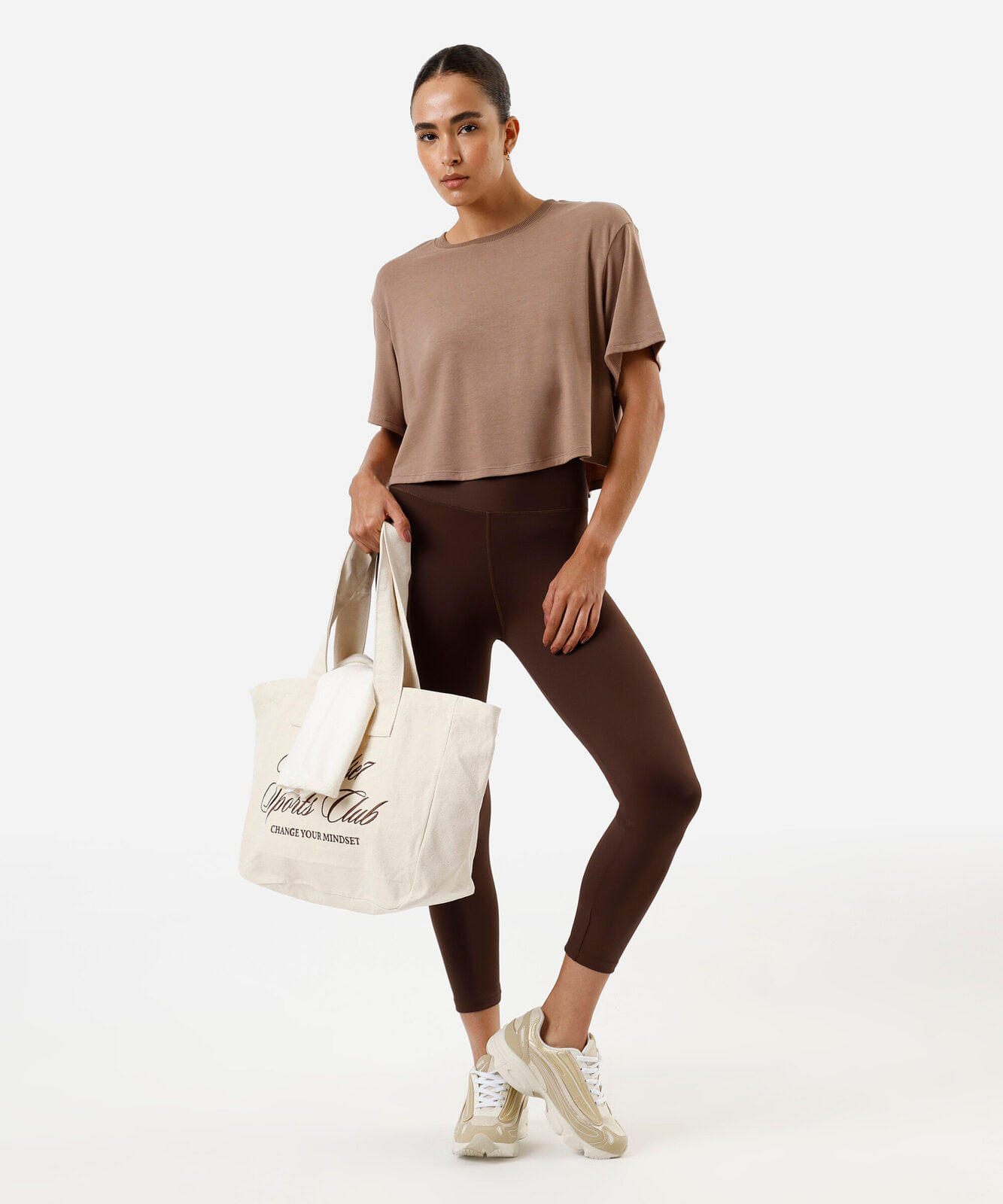 calça legging esportiva cós anatômico marrom