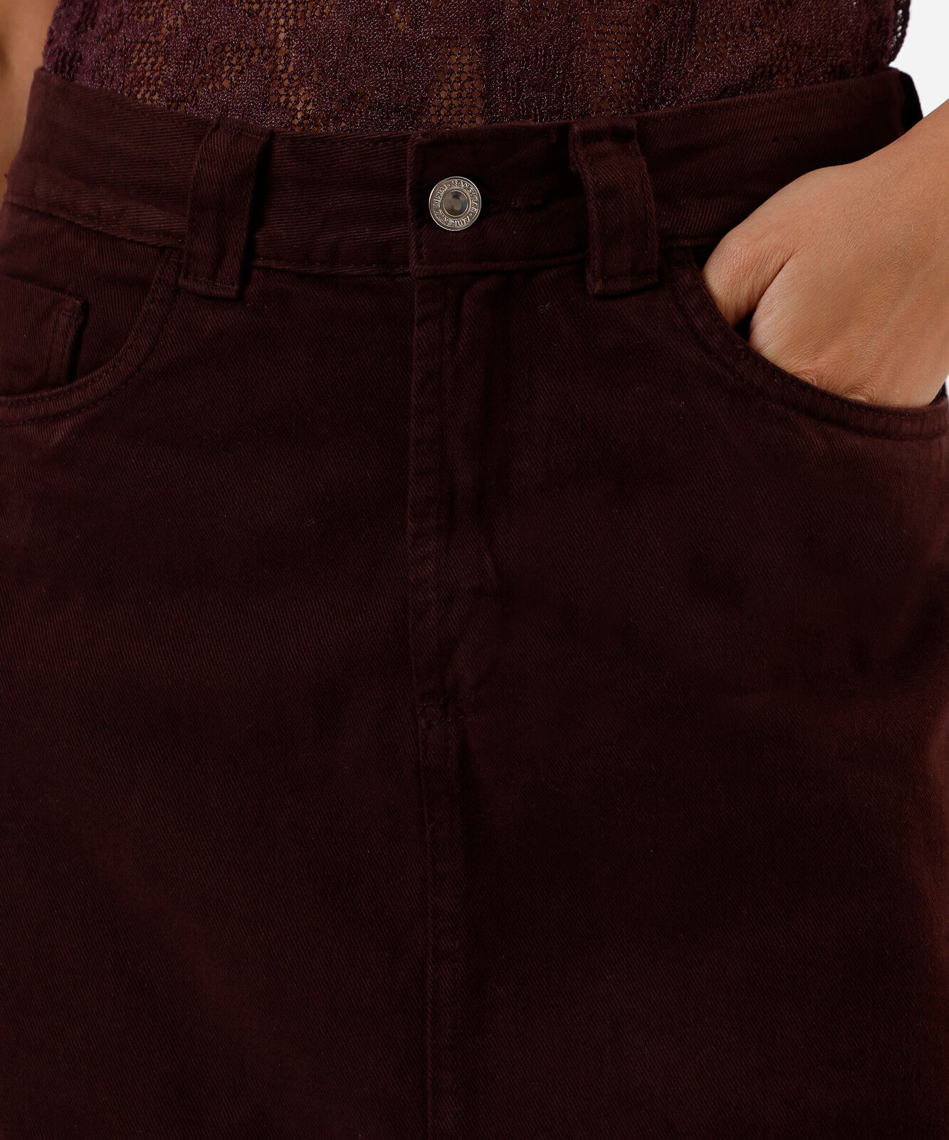 short saia feminino de sarja cintura alta vinho