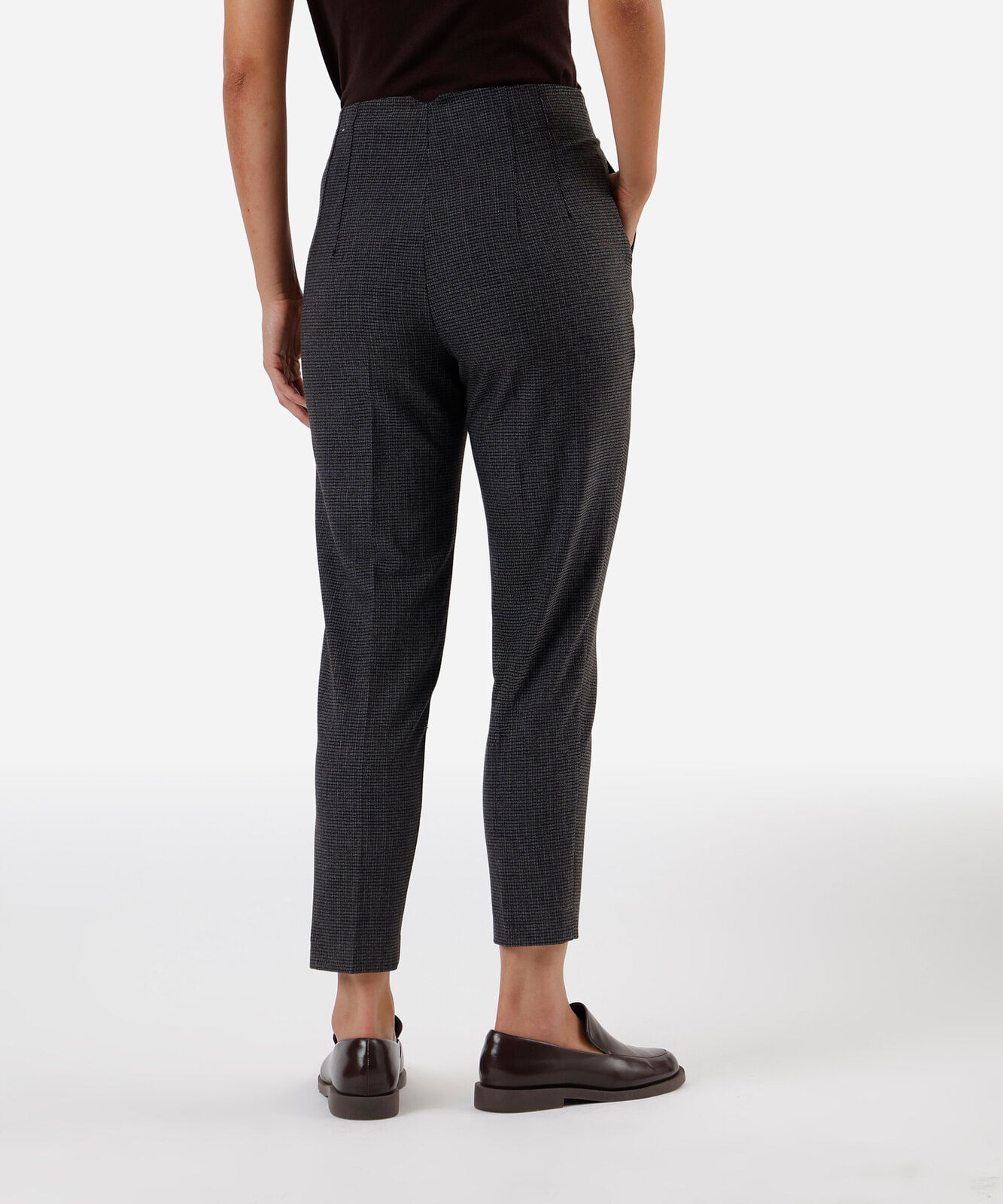 calça de alfaiataria feminina xadrez cinza