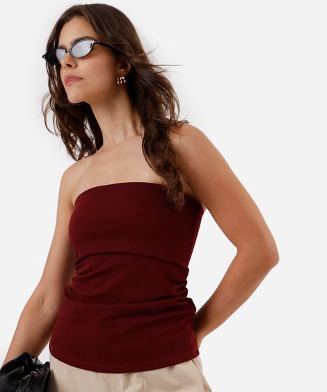 blusa sem alça feminina com franzidos vermelha