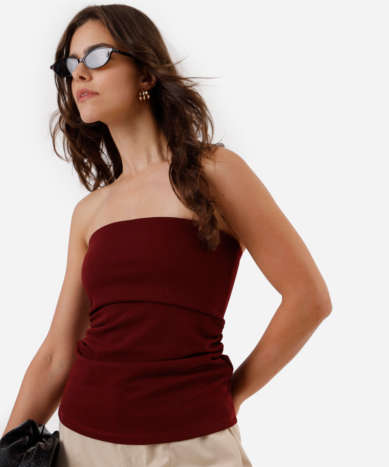 blusa sem alça feminina com franzidos vermelha