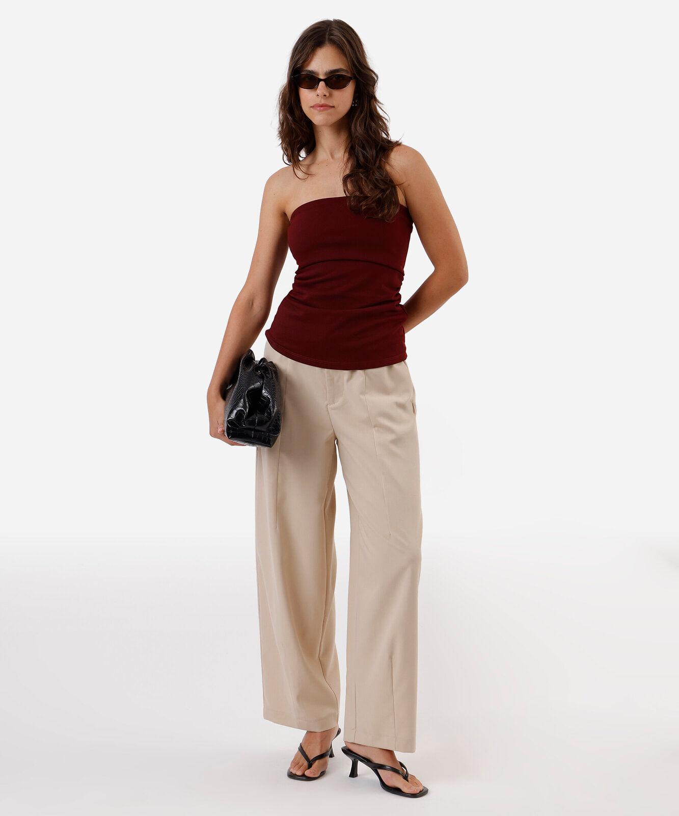 blusa sem alça feminina com franzidos vermelha