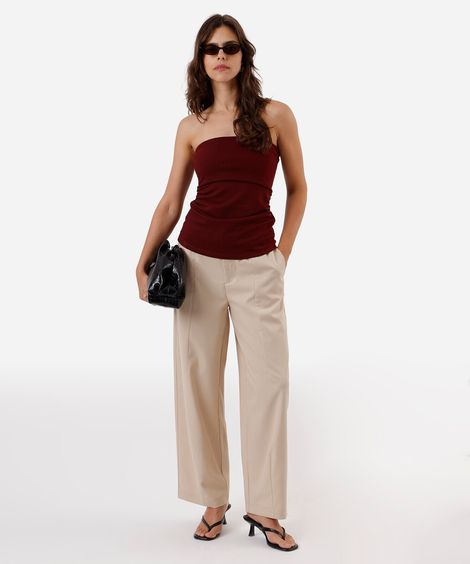 calça balloon feminina com viscose cós elástico bege