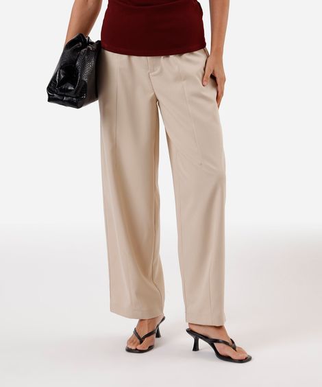 calça balloon feminina com viscose cós elástico bege