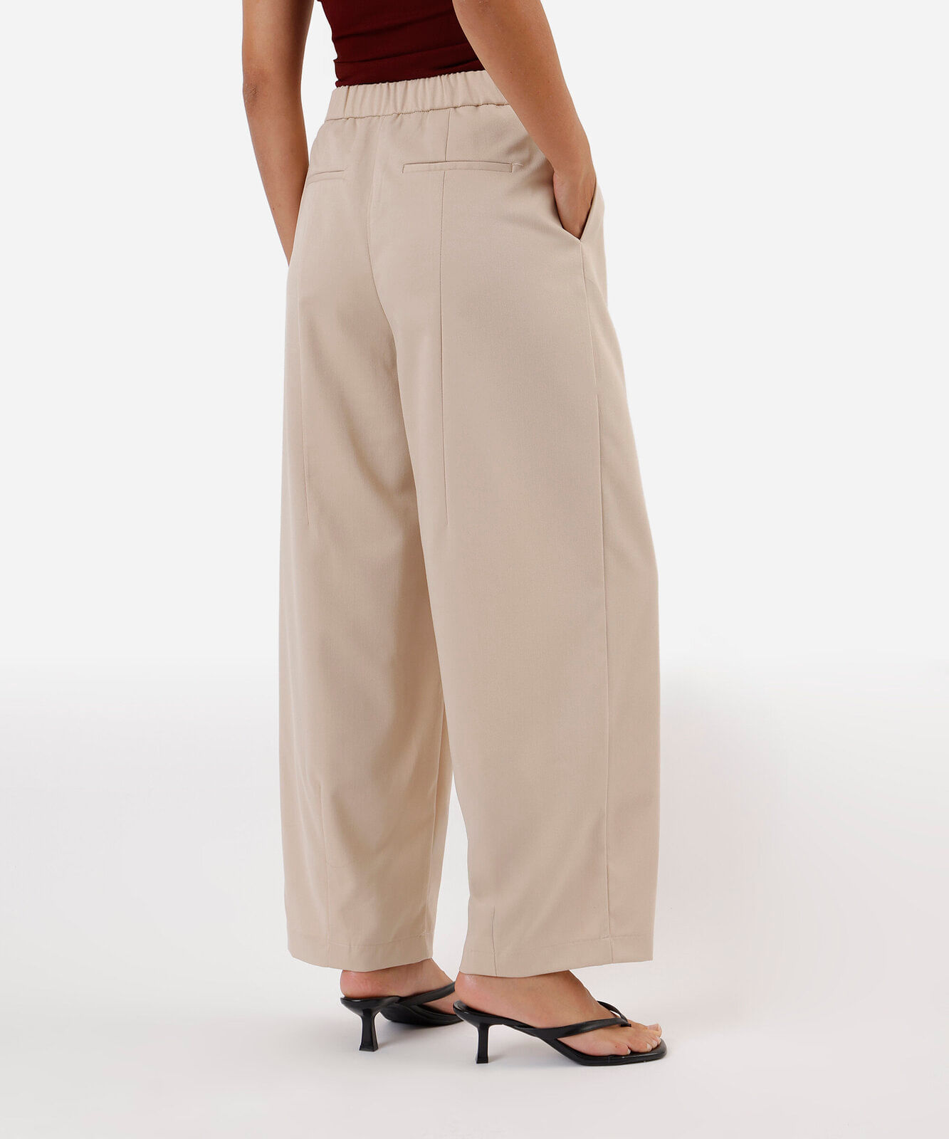 calça balloon feminina com viscose cós elástico bege