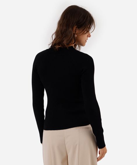 suéter feminino de tricot com botões canelado preto