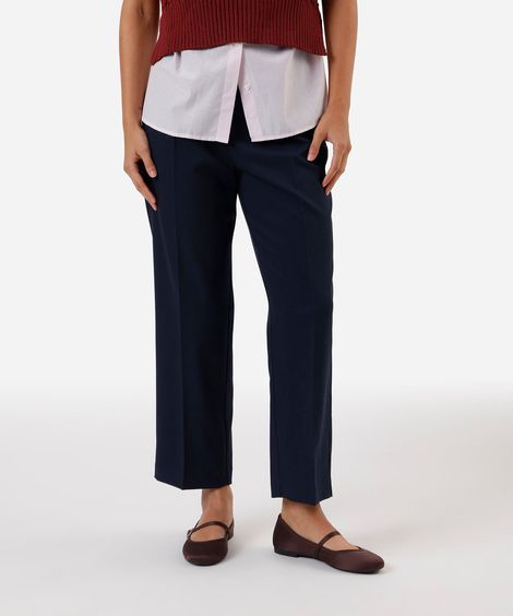 calça reta de alfaiataria feminina cropped azul