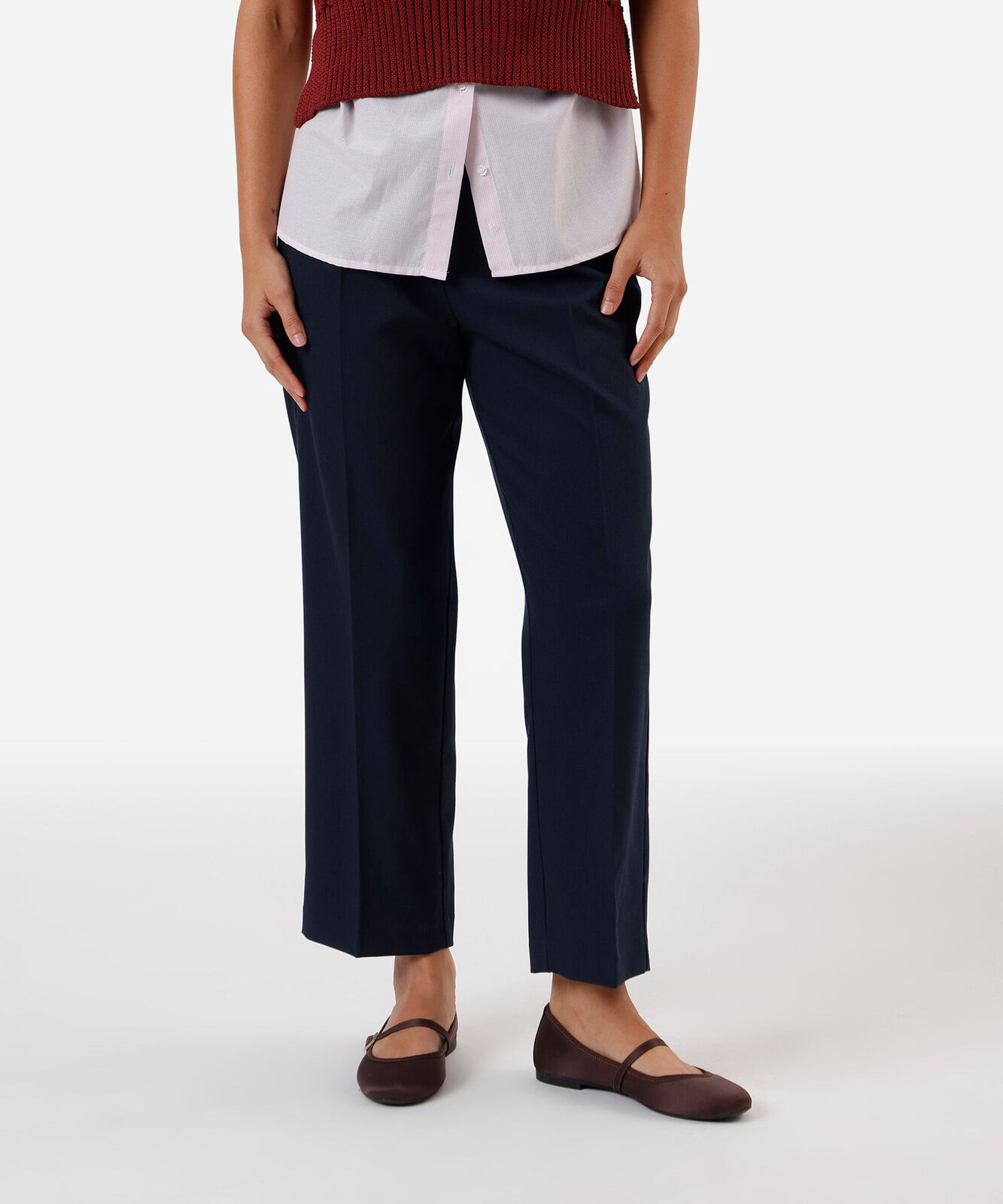 calça reta de alfaiataria feminina cropped azul