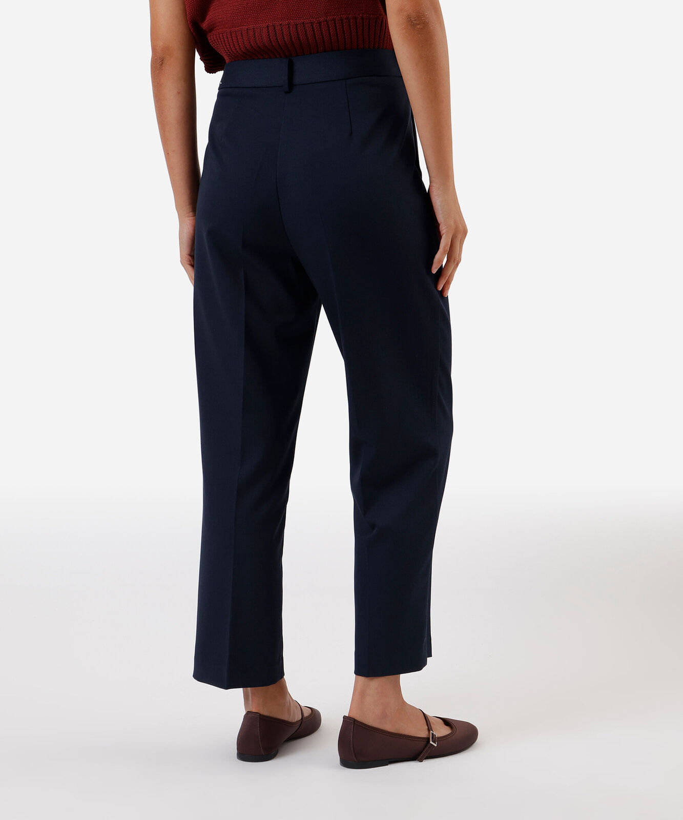 calça reta de alfaiataria feminina cropped azul