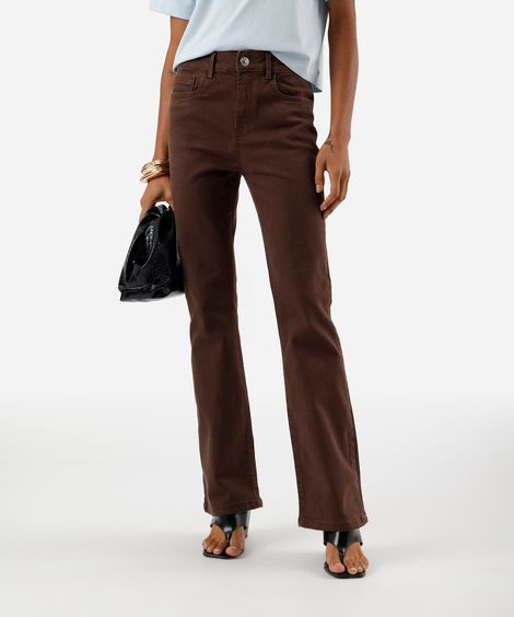 calça flare feminina de sarja cintura alta marrom