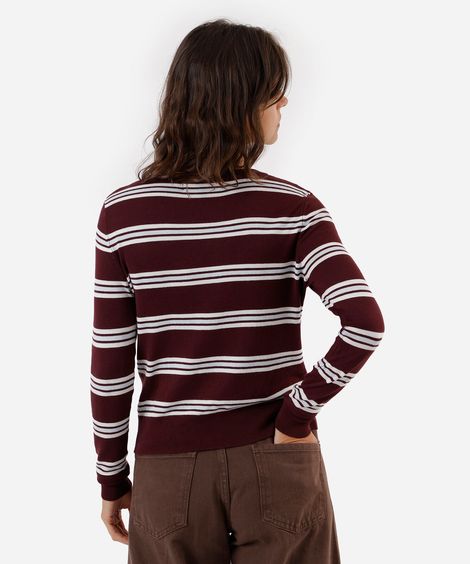 suéter básico feminino de tricot listrado vinho