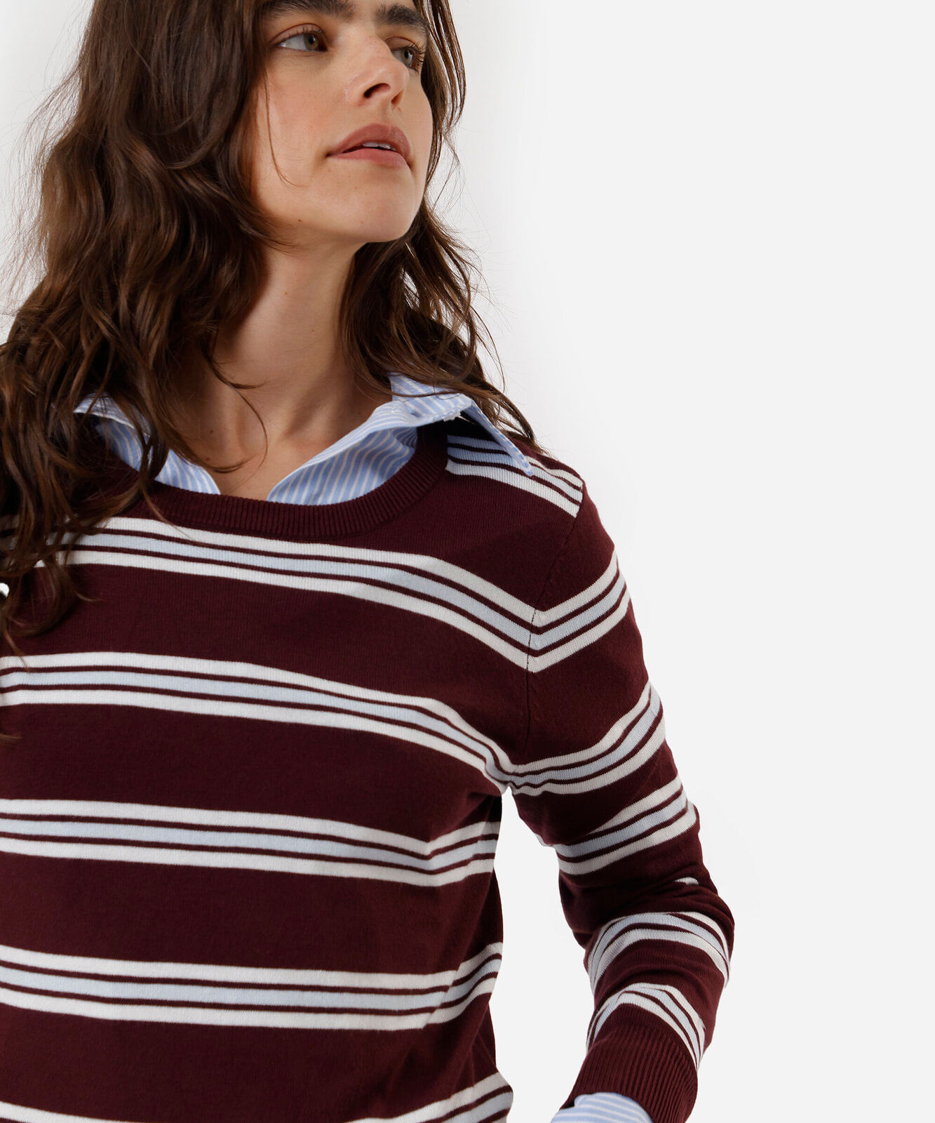 suéter básico feminino de tricot listrado vinho