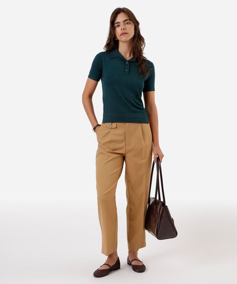 calça reta de alfaiataria feminina cropped bege