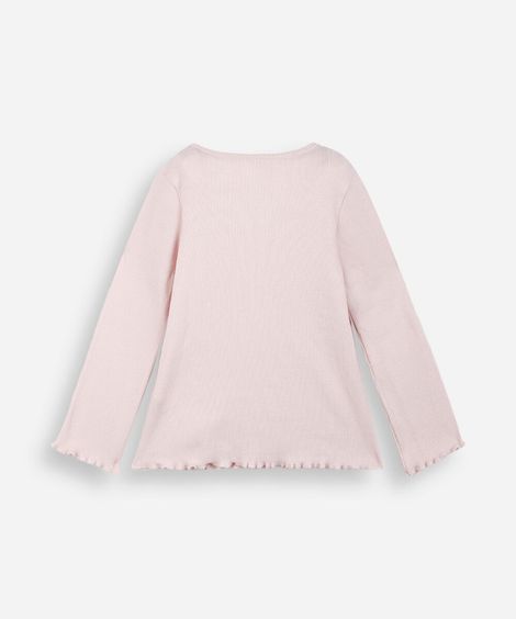 blusa infantil de algodão com bordado canelada rosa
