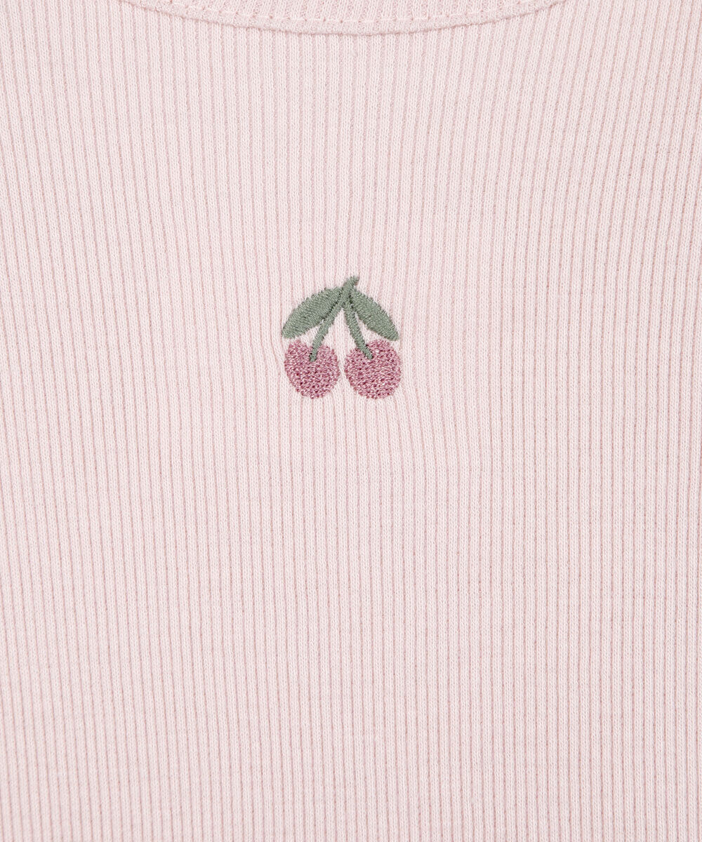 blusa infantil de algodão com bordado canelada rosa
