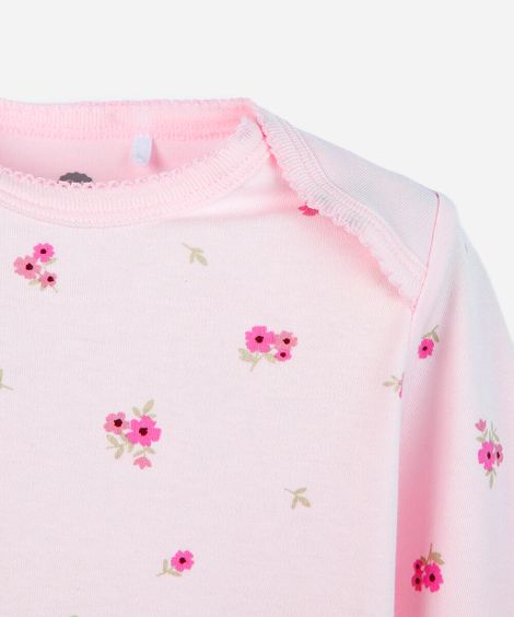 conjunto longo infantil com body floral rosa