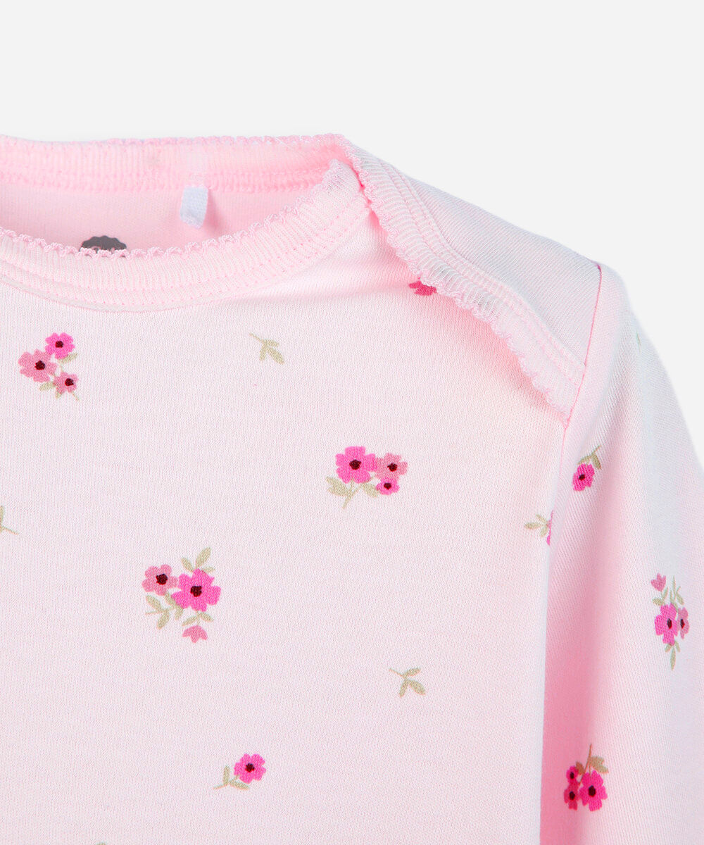 conjunto longo infantil com body floral rosa