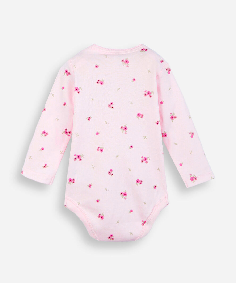 conjunto longo infantil com body floral rosa