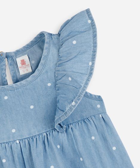 conjunto curto infantil jeans poá azul