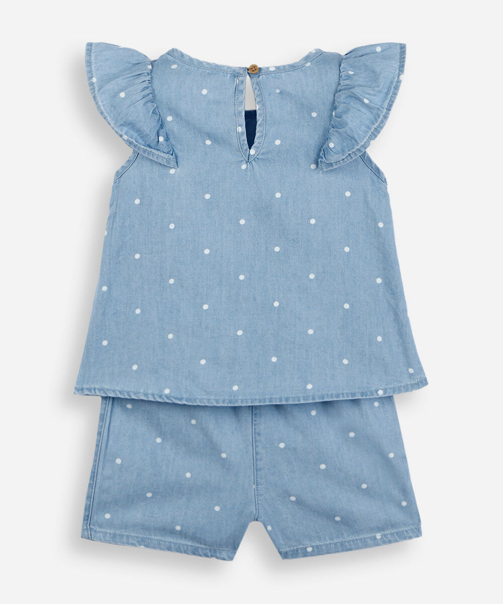conjunto curto infantil jeans poá azul