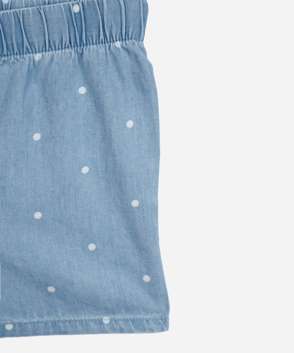 conjunto curto infantil jeans poá azul