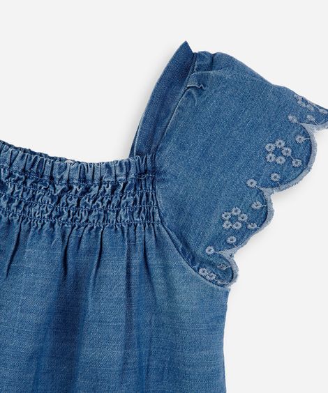 vestido midi infantil jeans laise com calcinha azul