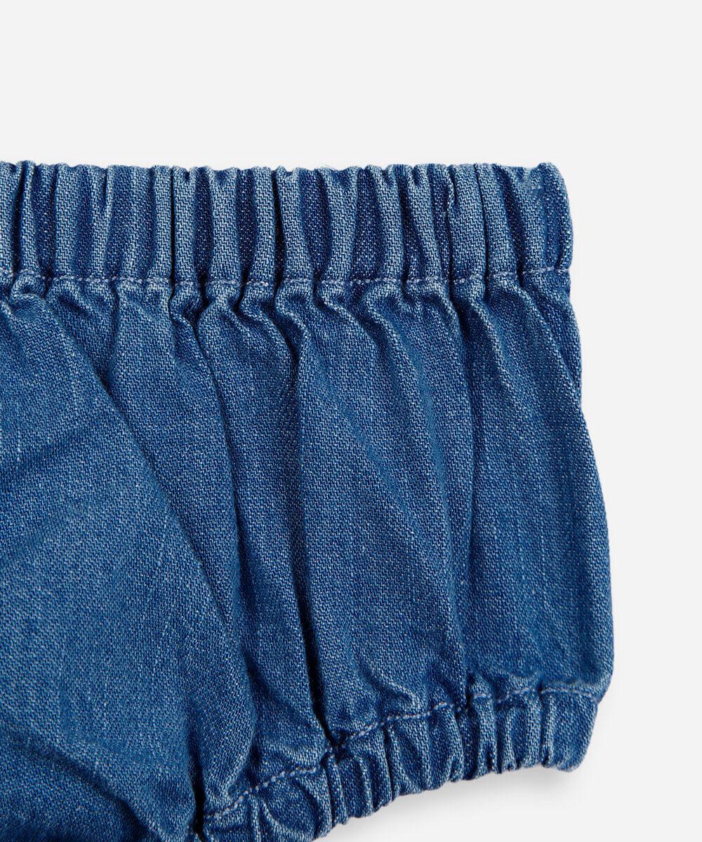 vestido midi infantil jeans laise com calcinha azul