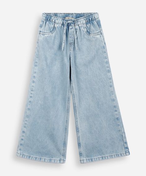 calça wide leg estilo pijama infantil jeans azul