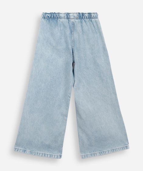 calça wide leg estilo pijama infantil jeans azul
