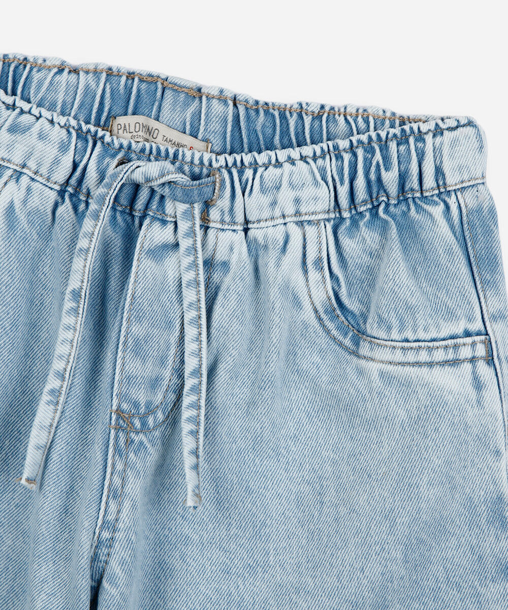 calça wide leg estilo pijama infantil jeans azul