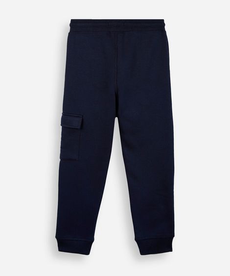 calça jogger infantil de moletom com bolso cargo azul